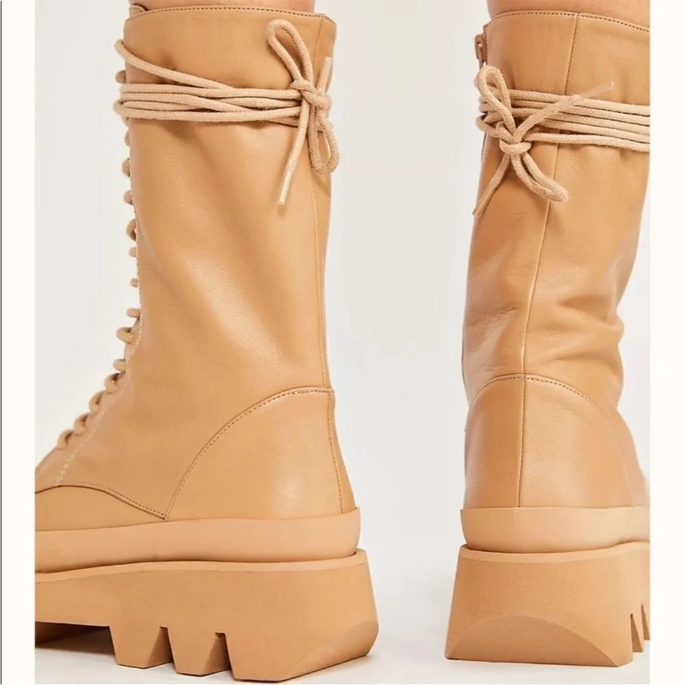 Free People Cairo Tan Leather Platform Lug Sole Boots EU 40 US 9.5-10